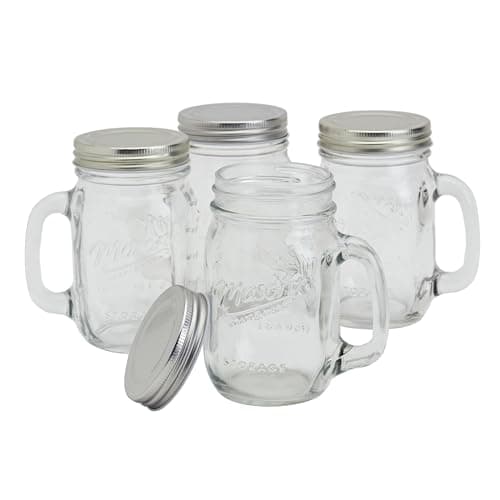 Mason Craft & More 8-Piece Glass Drinking Jars with Handles and Lids, 16 oz.