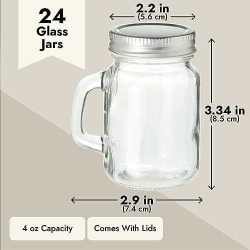 Juvale 24-Pack 4 oz Mason Jars with Handles, Metal Lids for Arts & Crafts