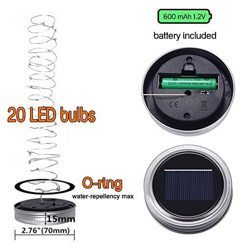 8 Pack Solar Mason Jar Lights 20 LED Warm White Yard Garden WeddingDecoration