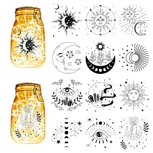 CREATCABIN Fairy Silhouettes Mason Jar Decor Ornaments for Frosted Glass — Moon Star Sun