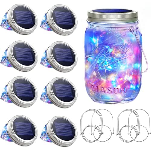 8 Pack Solar Mason Jar Lights 20 LED Warm White Yard Garden WeddingDecoration — Multi-colored2