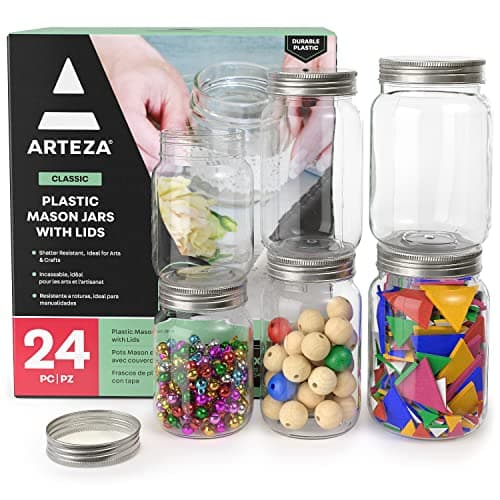 ARTEZA Mason Jars, Regular Mouth Plastic Jars, 8 oz, 12 oz, 16 oz