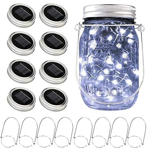 8 Pack Solar Mason Jar Lights 20 LED Warm White Yard Garden WeddingDecoration — Cool White