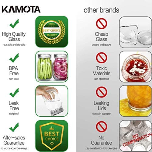 KAMOTA 16 oz Mason Jars with Lids, Bands, & Labels for Meal Prep & More (12 Pack)