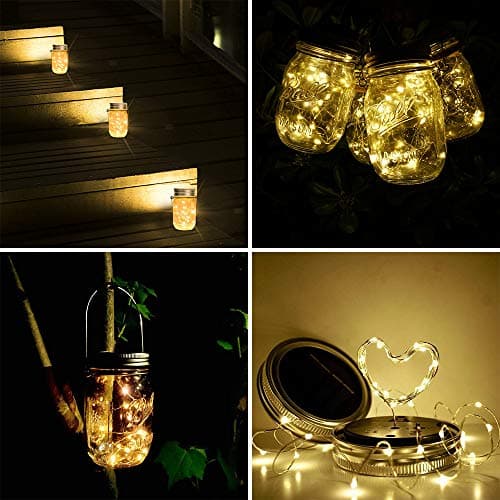 8 Pack Solar Mason Jar Lights 20 LED Warm White Yard Garden WeddingDecoration