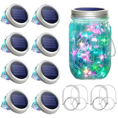 8 Pack Solar Mason Jar Lights 20 LED Warm White Yard Garden WeddingDecoration — Colorful