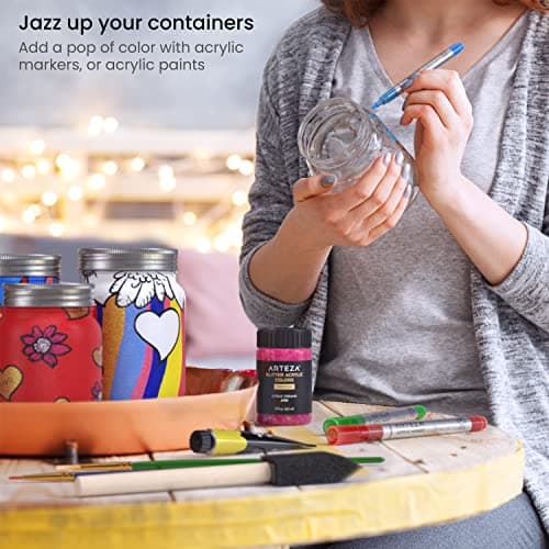 ARTEZA Mason Jars, Regular Mouth Plastic Jars, 8 oz, 12 oz, 16 oz