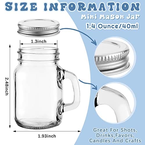 Tessco Mini Mason Jar Mugs with Handles and Lids for Bridal Shower and Parties