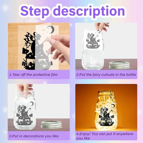 CREATCABIN Fairy Silhouettes Mason Jar Decor Ornaments for Frosted Glass