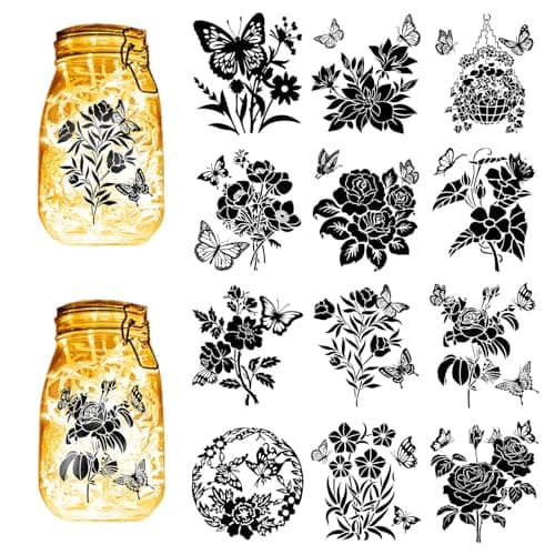 CREATCABIN Fairy Silhouettes Mason Jar Decor Ornaments for Frosted Glass — Butterfly Flowers
