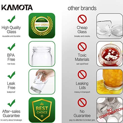 KAMOTA 12 oz Mason Jars with Lids & Bands, 12 Pack + 20 Whiteboard Labels