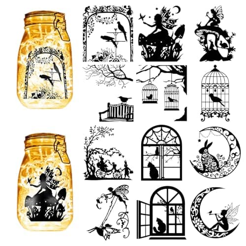 CREATCABIN Fairy Silhouettes Mason Jar Decor Ornaments for Frosted Glass — Fairy Rabbit
