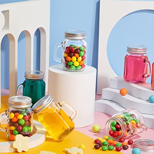 Tessco Mini Mason Jar Mugs with Handles and Lids for Bridal Shower and Parties