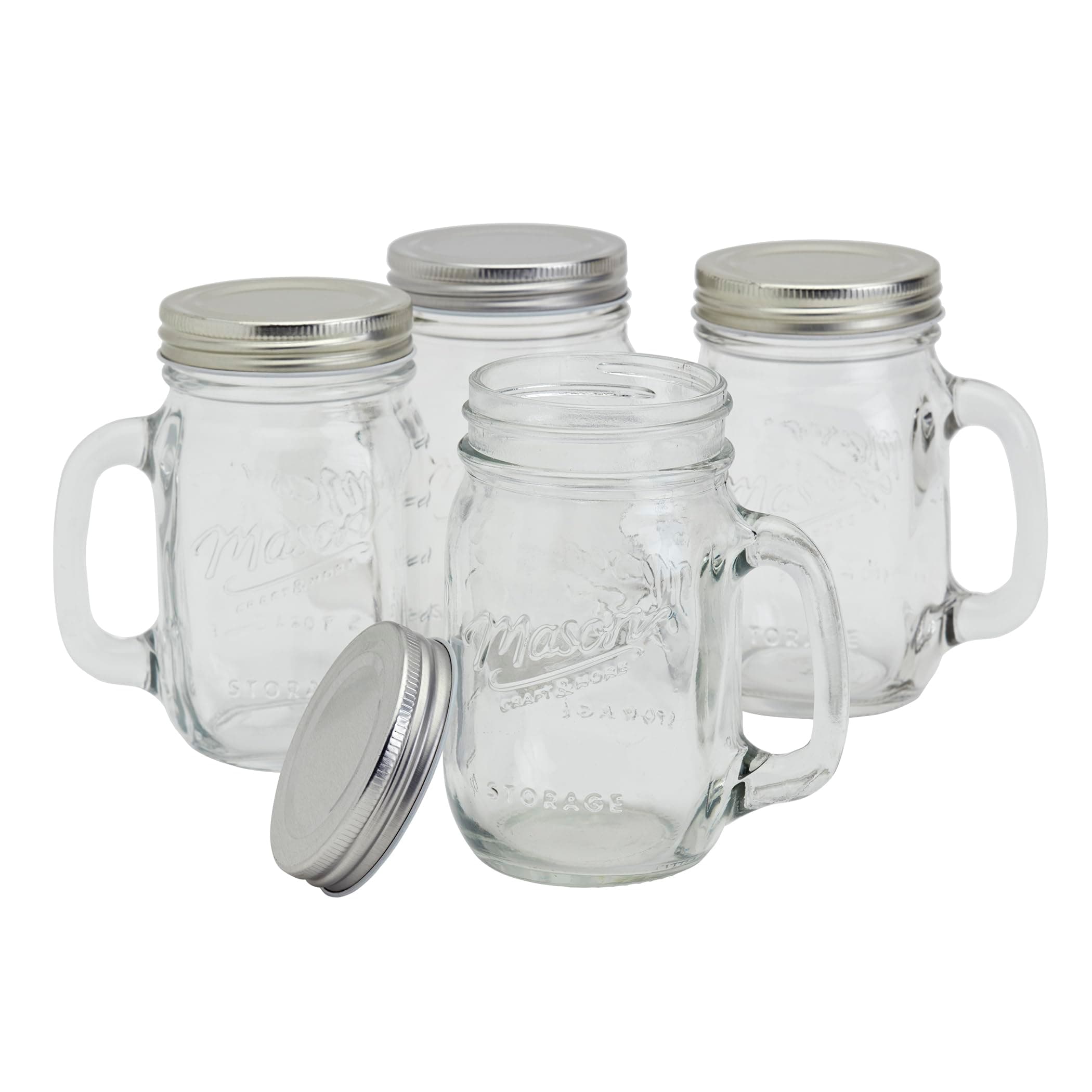 Mason Craft & More 8-Piece Glass Drinking Jars with Handles and Lids, 16 oz.