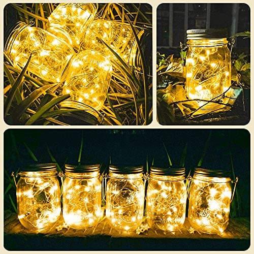 8 Pack Solar Mason Jar Lights 20 LED Warm White Yard Garden WeddingDecoration
