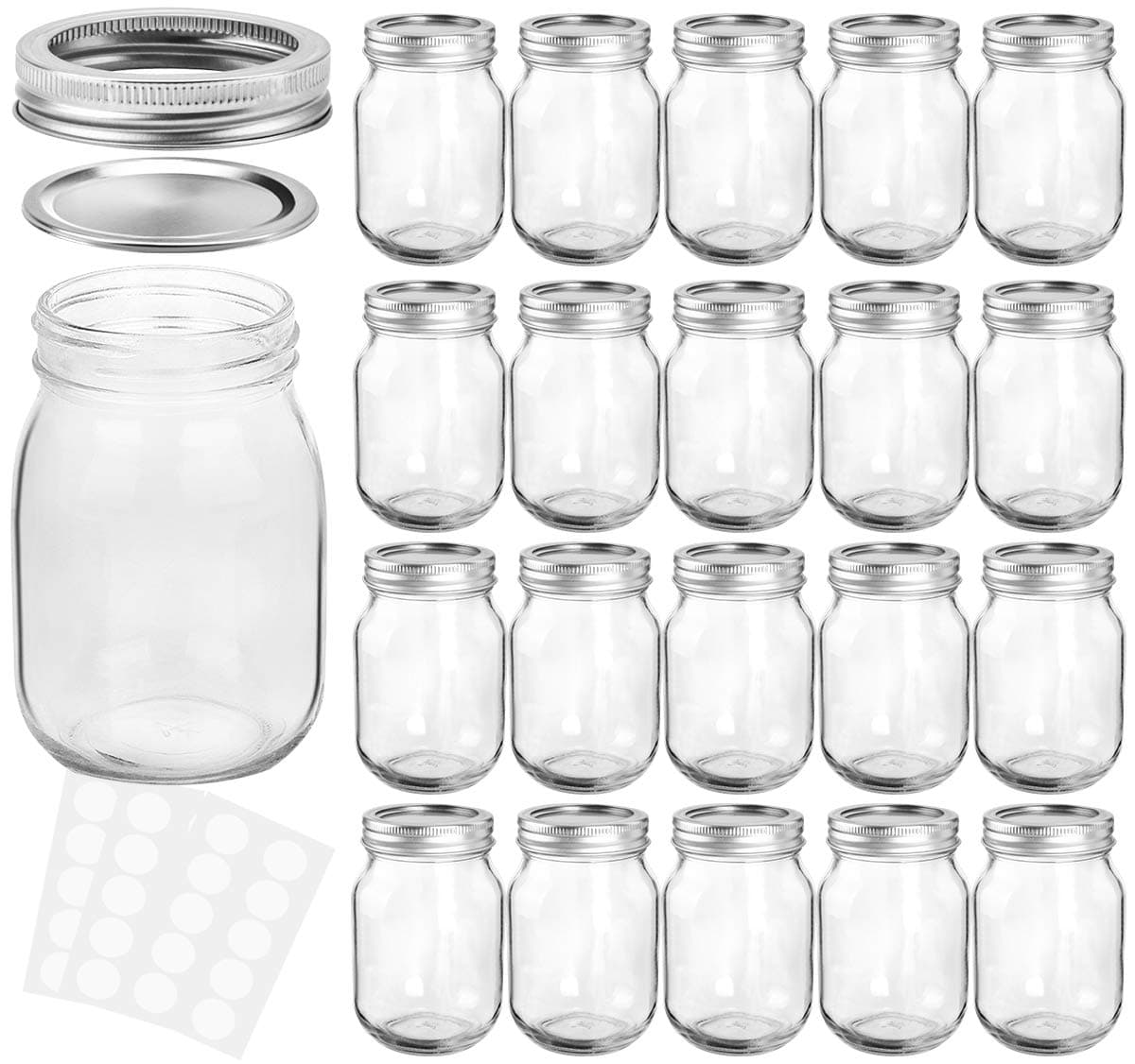 KAMOTA 12 oz Mason Jars, 20 Pack, Whiteboard Labels Included