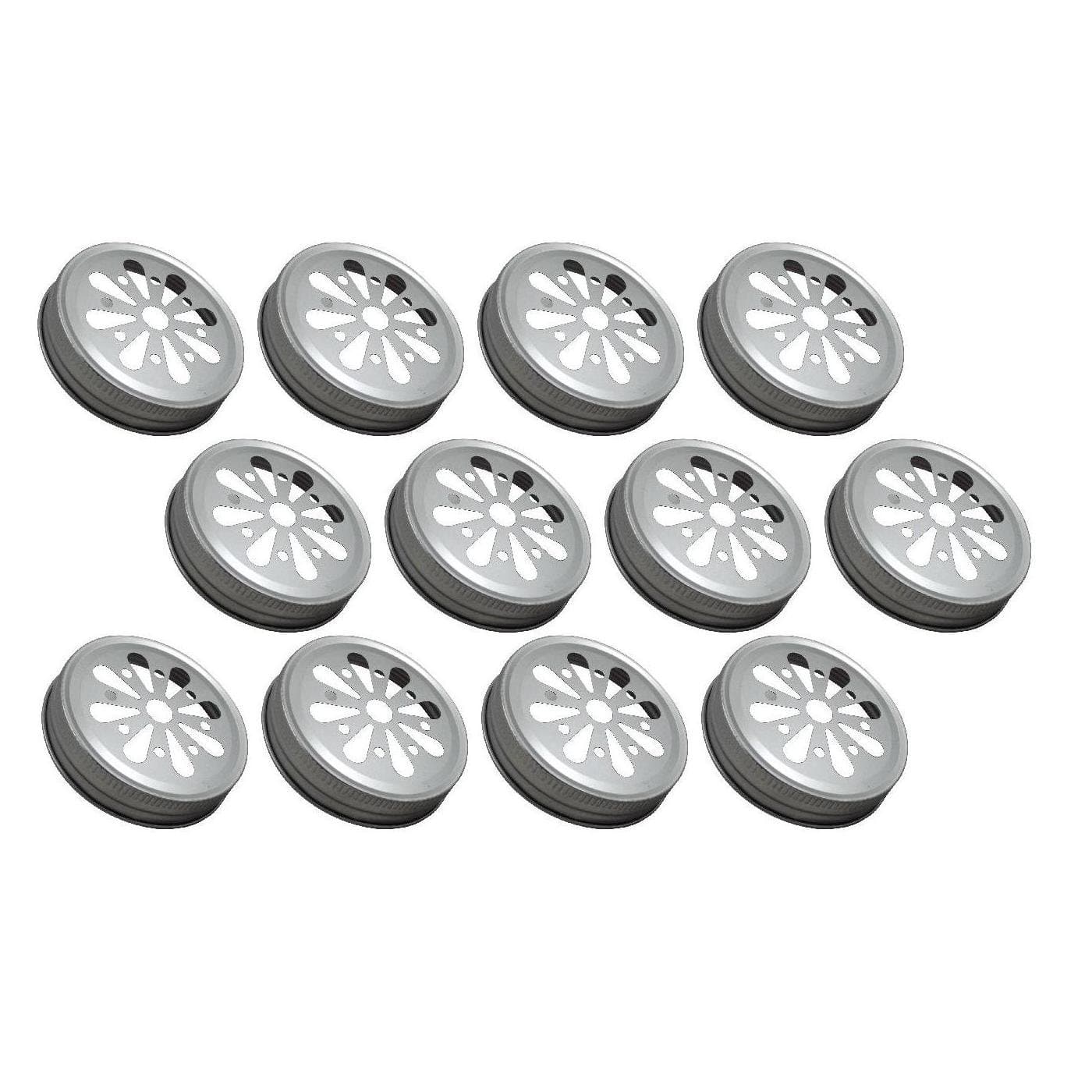 12 Piece Silver Daisy Mason Jar Lids