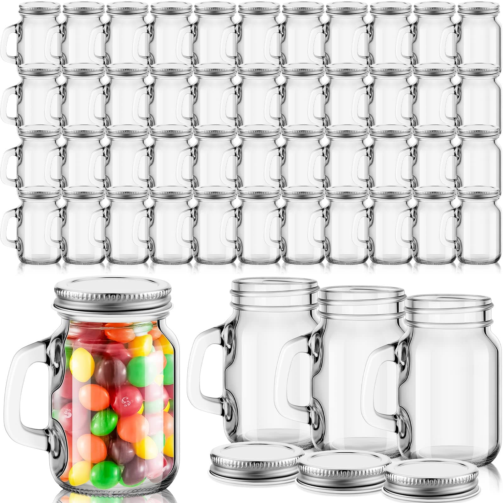 Tessco Mini Mason Jar Mugs with Handles and Lids for Bridal Shower and Parties