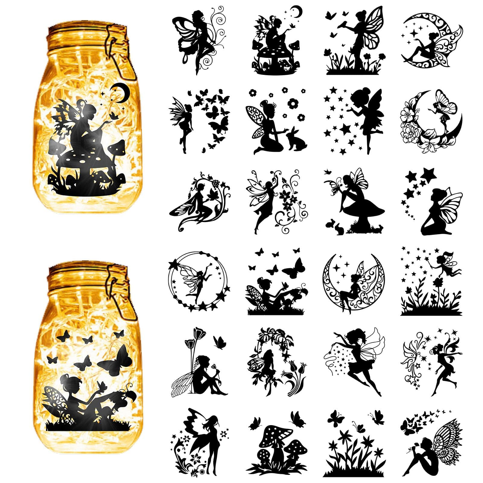CREATCABIN Fairy Silhouettes Mason Jar Decor Ornaments for Frosted Glass